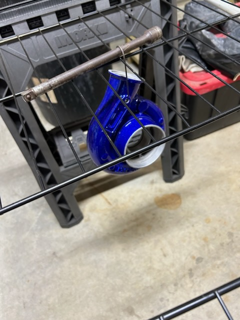 Turbo housing powder-coated in candy blue
